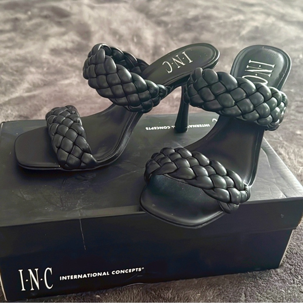 INC International Concepts Women's Black Braided Heels